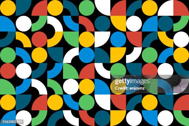 seamless primary colors retro bauhaus abstract shapes pattern - 1920s background stock illustrations