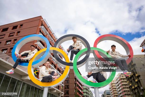 Andreas Toba of Germany, Nils Dunkel of Germany, Pascal Brendel of Germany, Lukas Dauser of Germany and Timo Eder of Germany pose at the Olympic...