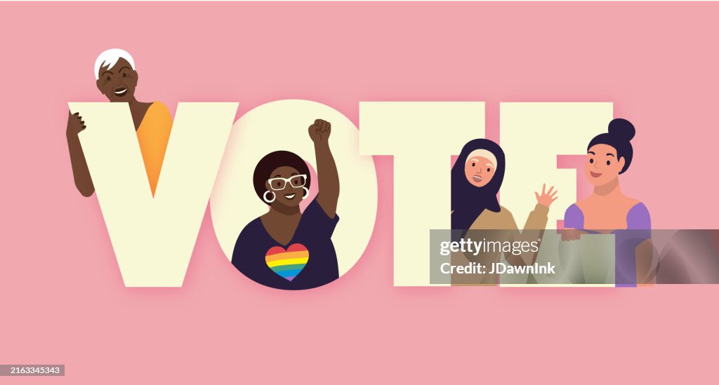 Vector Female Vote Women Vote Typography Concept Diverse Women With Various Expressions ...