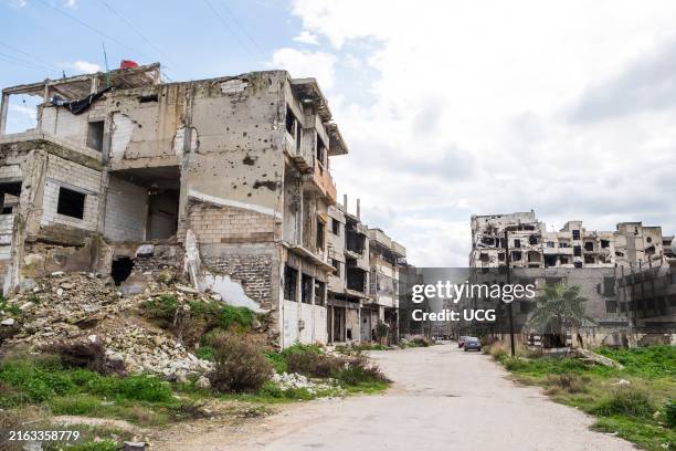 Syria, Homs, neighborhood destroyed by bombing.