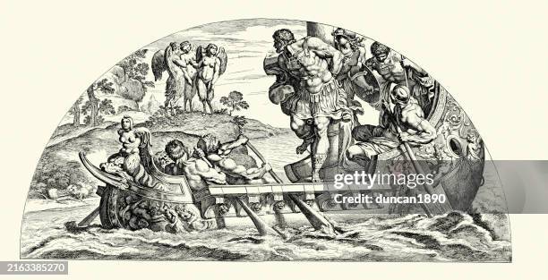 ilustraciones, imágenes clip art, dibujos animados e iconos de stock de la odisea de homero, odiseo y las sirenas, mitología griega, según annibale carracci, arte del siglo xvii ilustración vintage - ulises