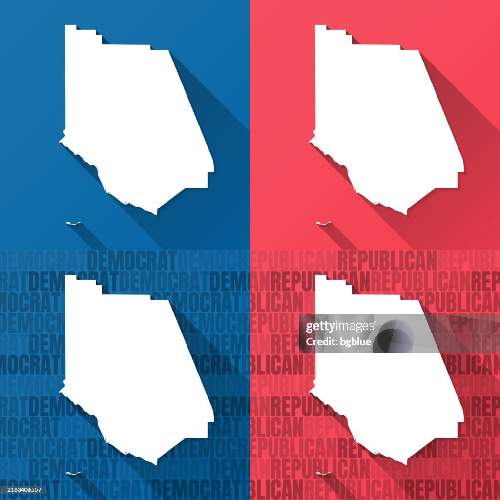 Ventura County, California. Maps on blue and red backgrounds