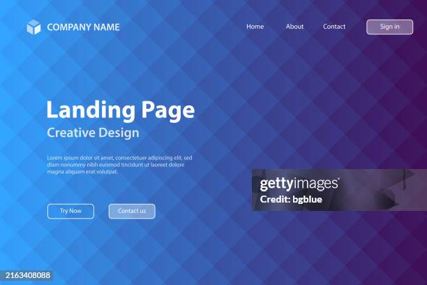 landingpage-vorlage - geometrischer hintergrund mit mosaik und blauem farbverlauf - rautenmuster stock-grafiken, -clipart, -cartoons und -symbole