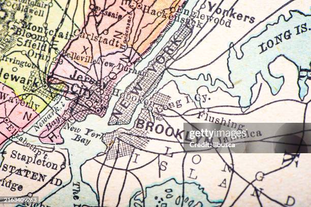 antique map of new york (1899) - manhattan map stock illustrations