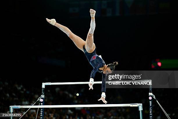 Britain's Georgia-Mae Fenton competes in the uneven bars event of the artistic gymnastics women's qualification during the Paris 2024 Olympic Games...