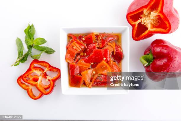 red pepper salad - red bell pepper stock pictures, royalty-free photos & images