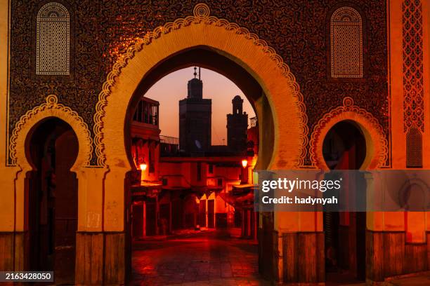 the bab bou jeloud gate, medina of fez, morocco - jeloud stock pictures, royalty-free photos & images