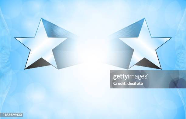blank bright shiny horizontal textured effect vector light sky blue color backgrounds with bubbles or lens flare all over like bokeh lights, two big multi layered effect pentagram shining stars shape - dream big stock illustrations