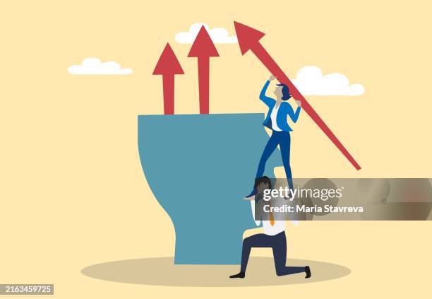 working team. holding chart arrow up.growth mindset concept - multiple pathways background stock illustrations