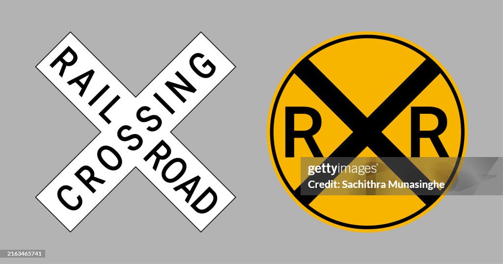 Railroad R Sign Railroad Crossbuck And Crossing Sign Set High-Res Vector Graphic ...