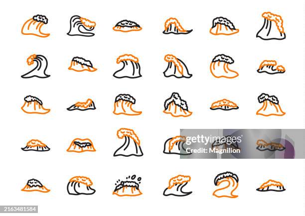 stylized wave line icons set, editable stroke, vector illustration - ocean surface splash stock illustrations