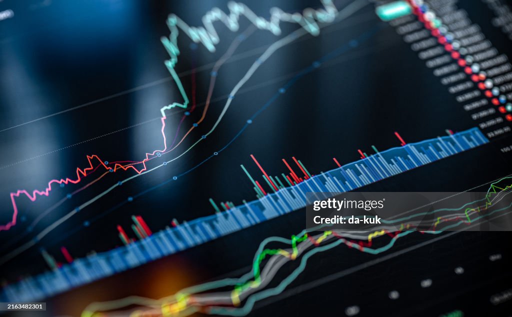 Gráfico de negociação e análise em display digital. Negocie como um fundo de conceito profissional. Interface de negociação de moeda criptográfica