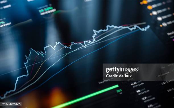 trading chart and analytics on digital display. trade like a pro concept background. crypto currency trading interface - financial technology stock pictures, royalty-free photos & images