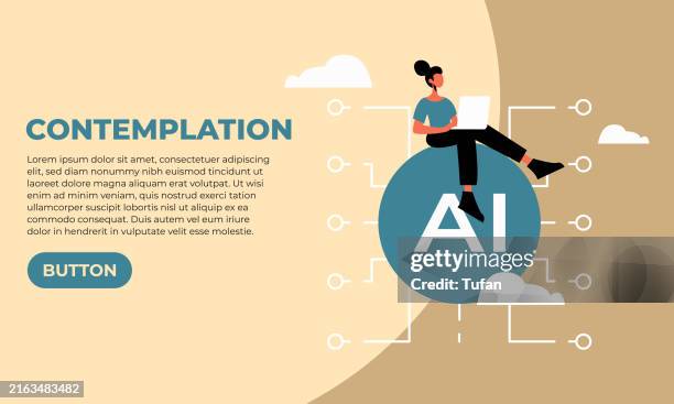 ai contemplation, artificial intelligence thinking process, technology and innovation, flat vector illustration, web banner and slider design, future of ai, digital innovation concept - process automation abstract stock illustrations