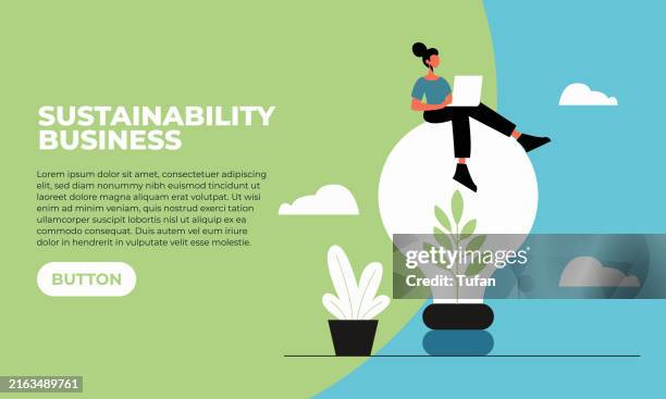 bildbanksillustrationer, clip art samt tecknat material och ikoner med sustainability business, eco-friendly practices, green innovation, flat vector illustration, web banner and slider design, environmental responsibility, sustainable development - miljöfrågor