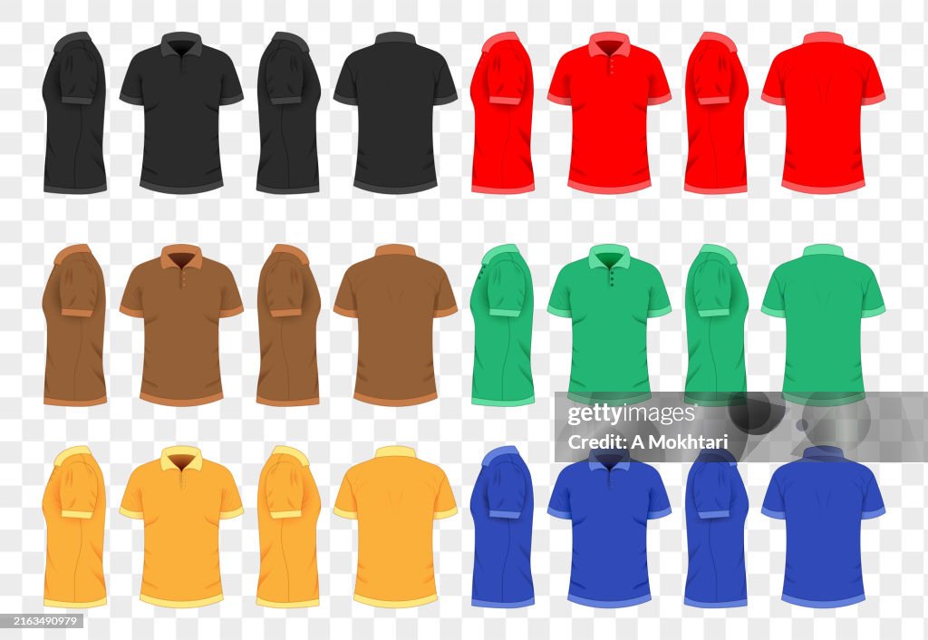 Set of polo T-shirts in different colors.