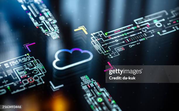 sfondo del concetto di nuvola digitale. soluzioni di cloud computing ed evoluzione. icona futuristica della nuvola nel mondo del progresso tecnologico e dell'innovazione. sfondo del cloud computing - cloud computing foto e immagini stock