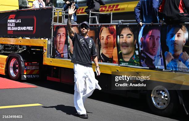 Lewis Hamilton of Mercedes AMG Petronas greet the fans during the parade held prior to Formula 1 Belgian Grand Prix at Circuit de Spa-Francorchamps...