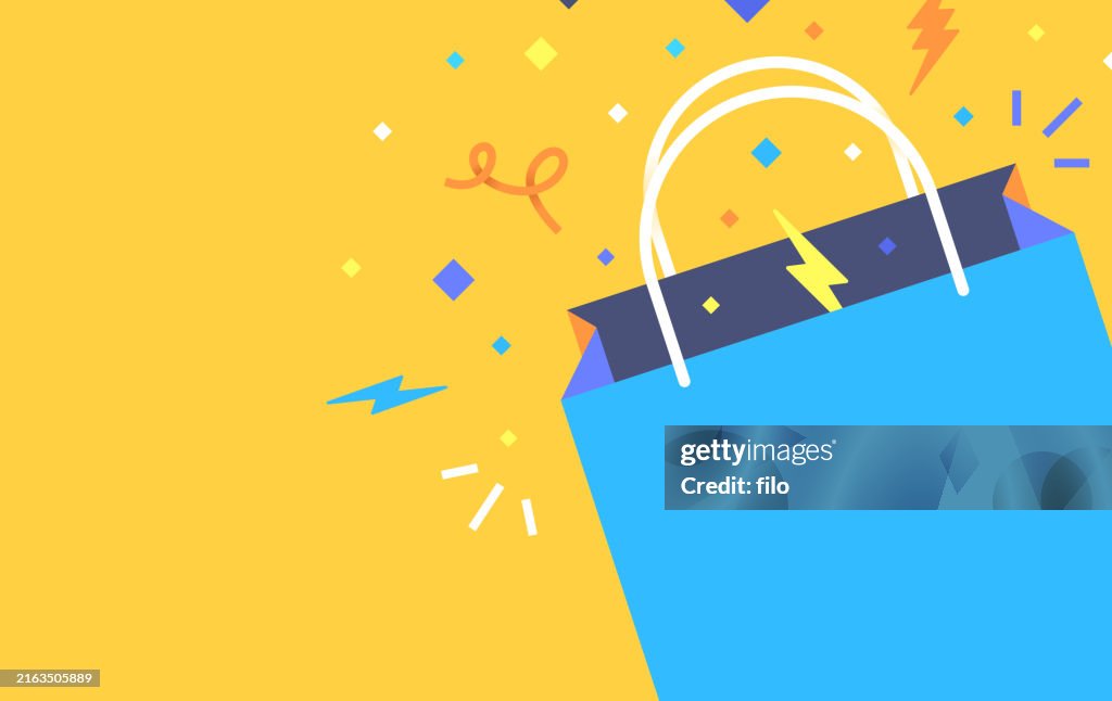 Shopping Bag Vente Célébration Confetti Événement Fond