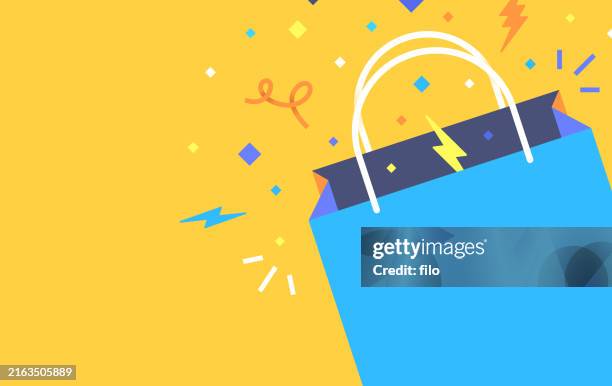 stockillustraties, clipart, cartoons en iconen met shopping bag sale celebration confetti event background - winkelcentrum