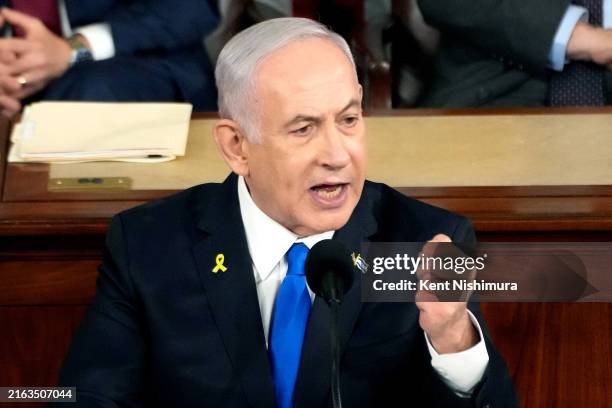 Israeli Prime Minister Benjamin Netanyahu addresses a joint meeting of Congress in the chamber of the House of Representatives at the U.S. Capitol on...