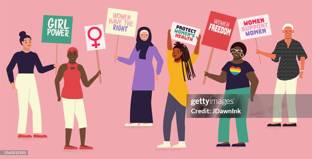 Addim Women Rights Protestor Concept With Group Of Diverse Women Holding ...