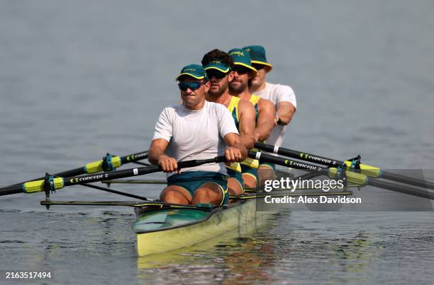 Men's Four- Alex Hill, Fergus Hamilton, Jack Robertson and Timothy Masters of Team Australia take to the water ahead of the Rowing at...