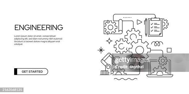 engineering related line banner design. blueprint, automation, project, maintenance - architect computer stock illustrations