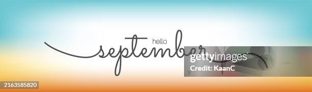 illustrations, cliparts, dessins animés et icônes de bonjour septembre lettrage vectoriel stock illustration - septembre