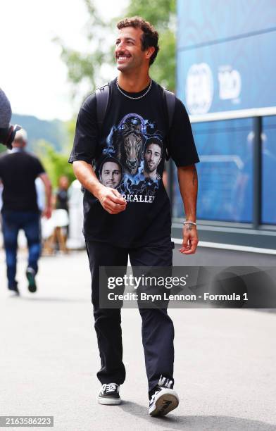 Daniel Ricciardo of Australia and Visa Cash App RB walks in the Paddock during previews ahead of the F1 Grand Prix of Belgium at Circuit de...