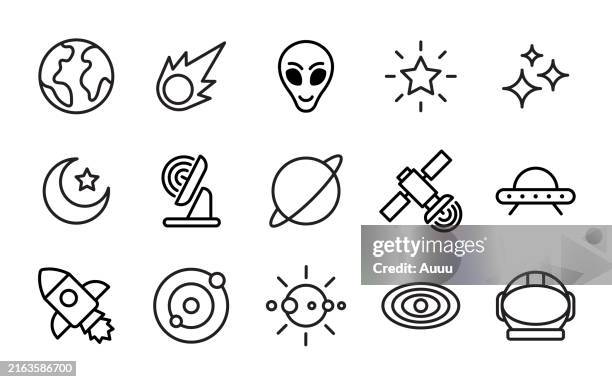 space icon set - solar system white background stock illustrations