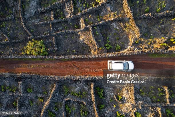 car driving among vineyards, pico island, azores - azores stock pictures, royalty-free photos & images