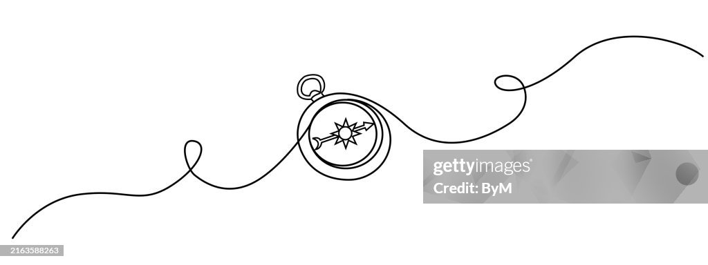 One continuous line drawing of traveller compass
