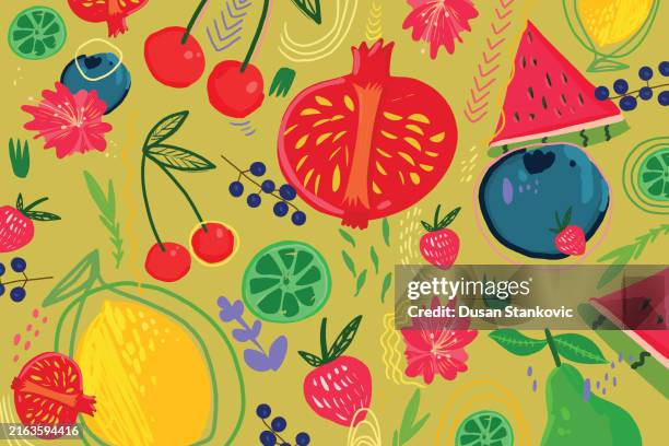 die lebendige frucht im gaumen der 1960er jahre - kunst und handwerkserzeugnis stock-grafiken, -clipart, -cartoons und -symbole