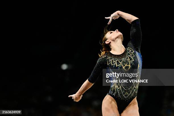 Brazil's Jade Barbosa competes in the floor exercise event of the artistic gymnastics women's qualification during the Paris 2024 Olympic Games at...