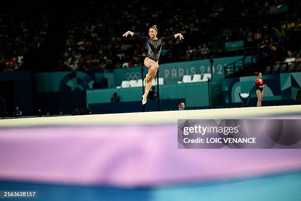 Brazil's Flavia Saraiva competes in the floor exercise event of the artistic gymnastics women's qualification during the Paris 2024 Olympic Games at...