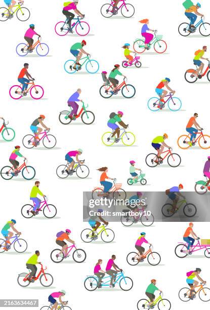 diverse group of people on bikes - 80s workout stock illustrations