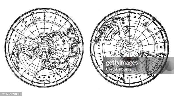 ilustraciones, imágenes clip art, dibujos animados e iconos de stock de mapa antiguo del mapa del mundo de los hemisferios (1899) - hemisferio del norte