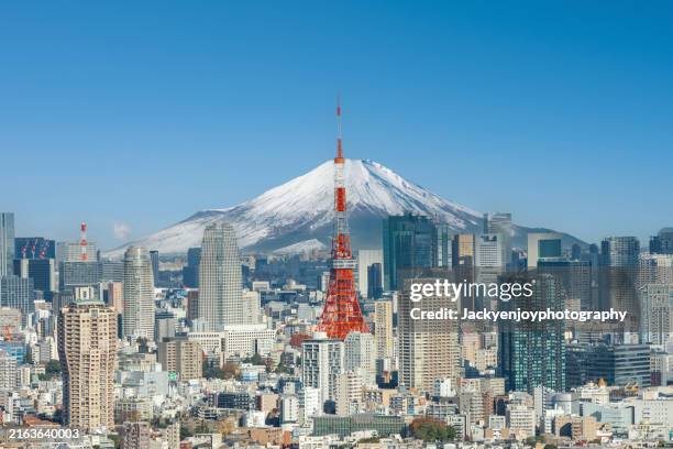 tokyo skyline and mount fuji - prefeitura de tóquio imagens e fotografias de stock