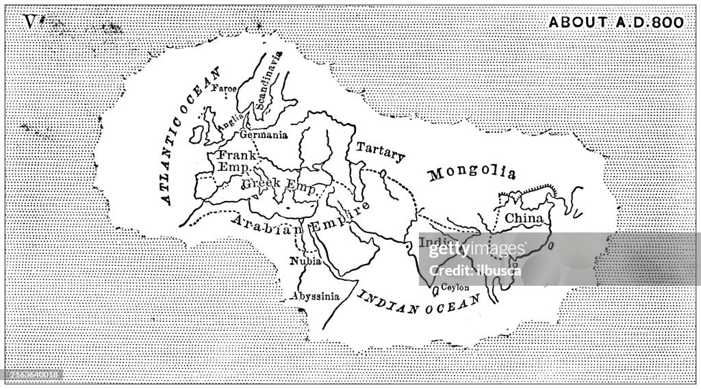 800 Ad Antique Map Of The World As Known By Mediterranean And Middle Eastern ...