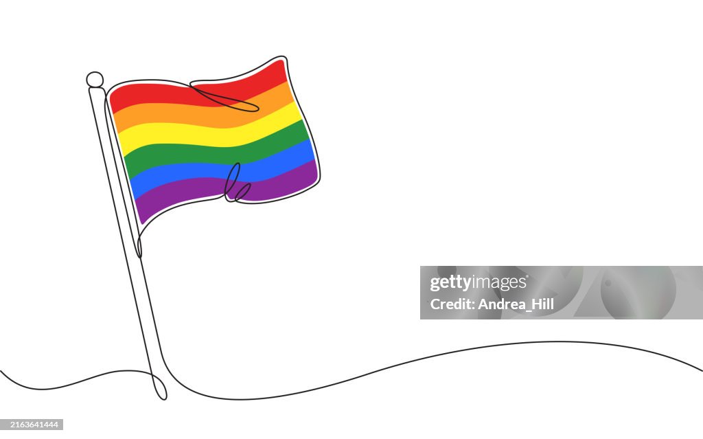 編集可能なストローク、色要素、コピースペースを備えたプライドフラッグ連続線画