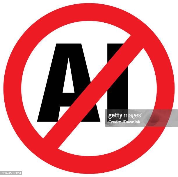 no ai sign on white background - forbidden stock illustrations