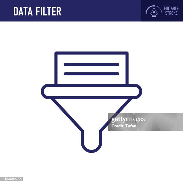 data filter icon - thin line vector. pixel perfect. editable stroke. ideal for data management, information sorting and analytical projects - process funnel infographic stock illustrations