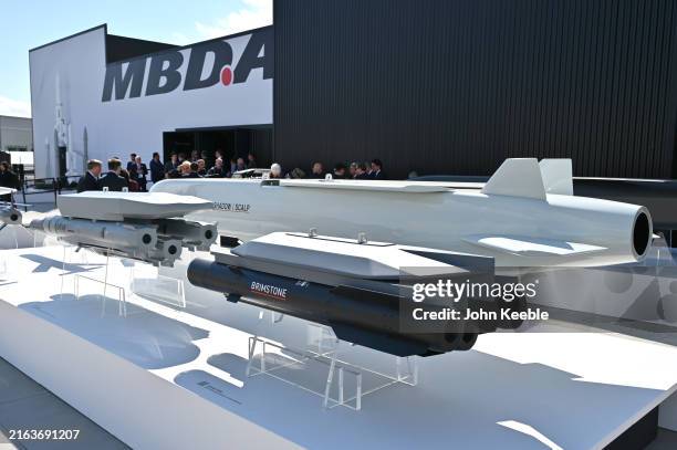 High precision surface attack weapon missile and a STORM SHADOW/SCALP, conventionally armed long range deep strike weapon are displayed at the MBDA...