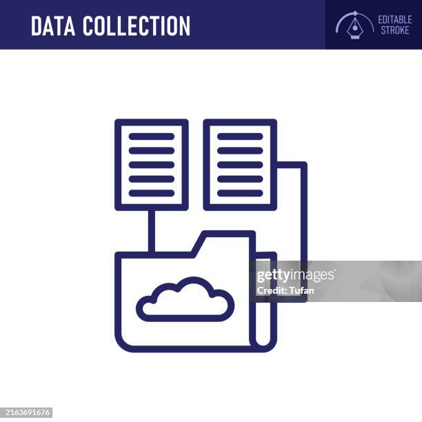 data collection icon - thin line vector. pixel perfect. editable stroke. ideal for data gathering, cloud storage, and information management - collection stock illustrations