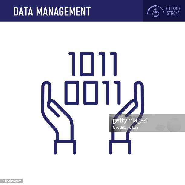 data management icon - thin line vector. pixel perfect. editable stroke. ideal for data governance, information handling, and it solutions - security office stock illustrations