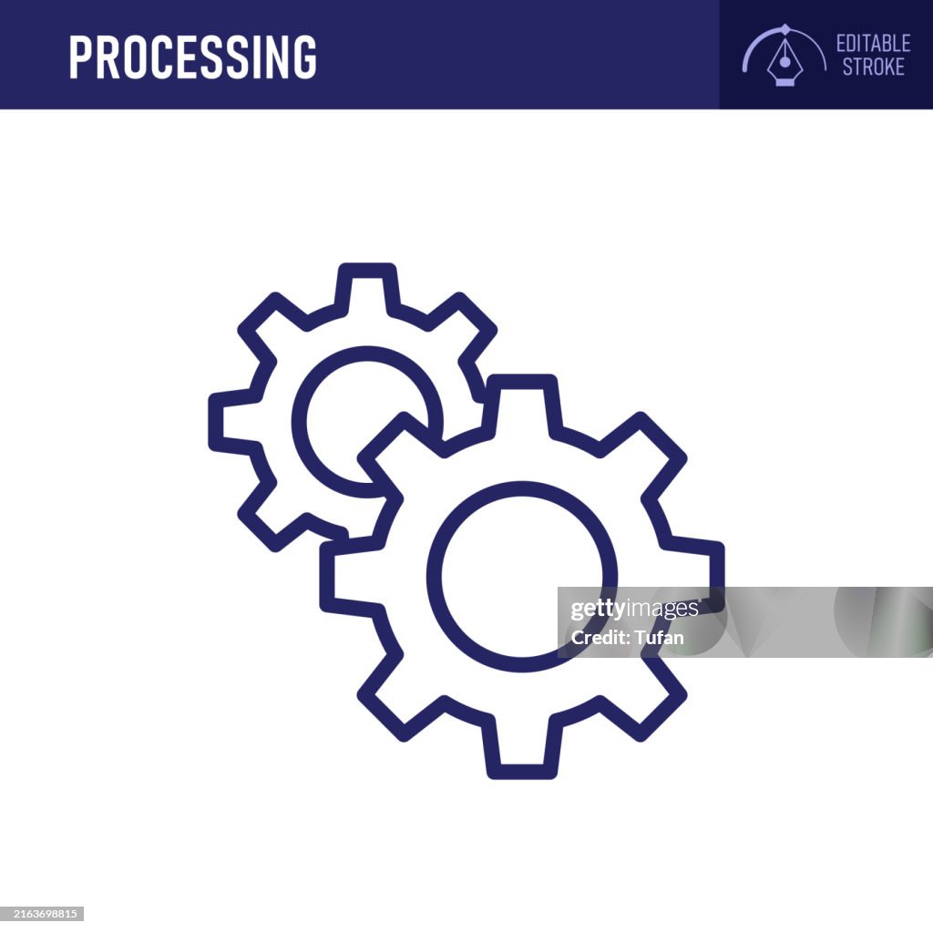 Processing Icon - Thin Line Vector. Pixel Perfect. Editable Stroke. Ideal for Workflow Automation, Data Processing, and Operational Efficiency