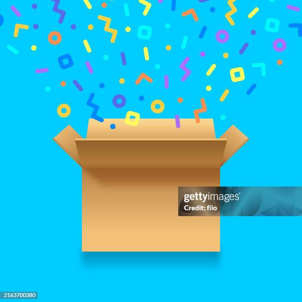 surprise box celebration - open cardboard box vector stock illustrations