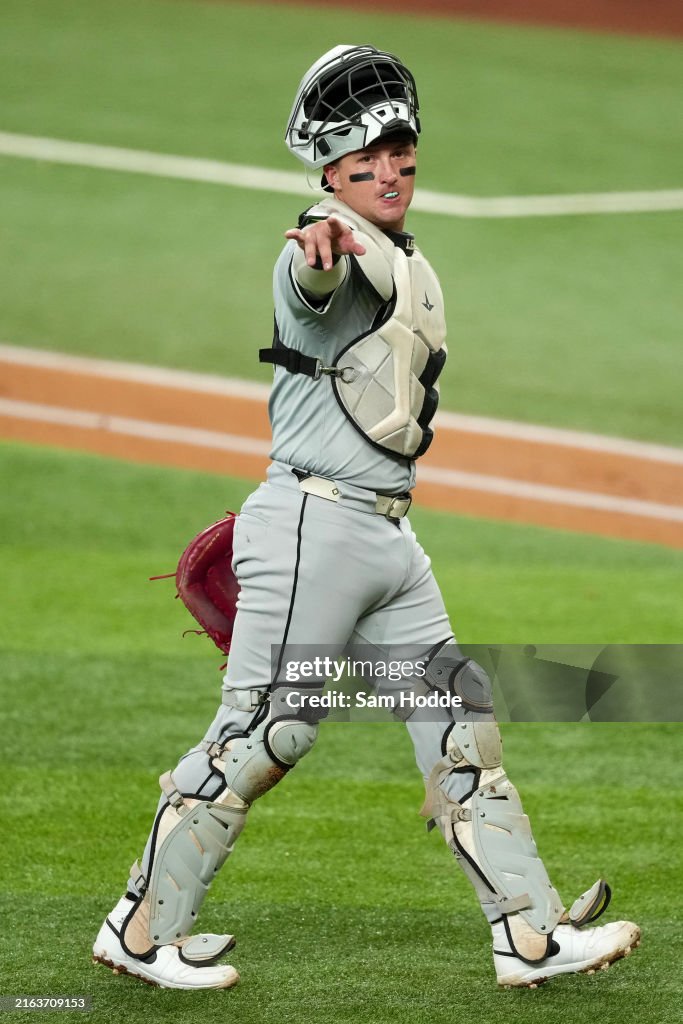 Corey Lee Rangers Korey Lee of the Chicago White Sox gestures to his dugout during the ...