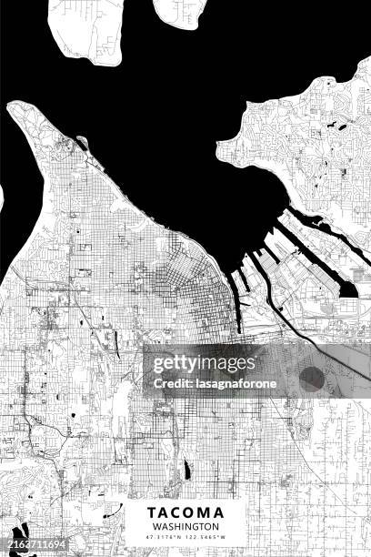 tacoma, washington, usa vector map - mount rainier road stock illustrations